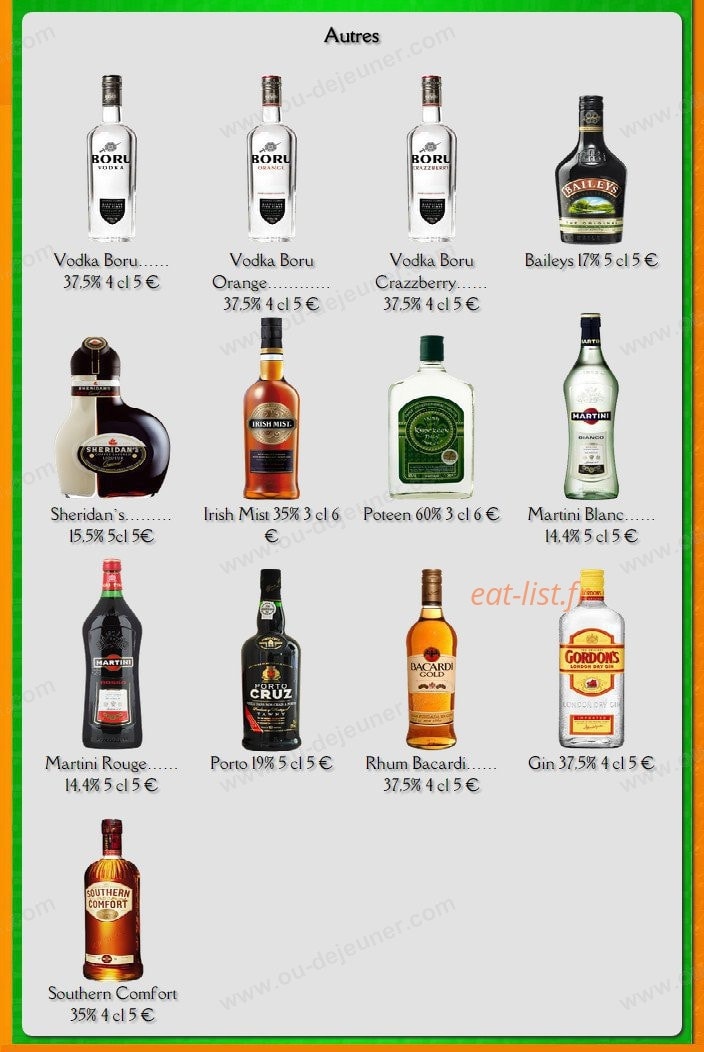 O'Brady's Irish pub — carte page 10