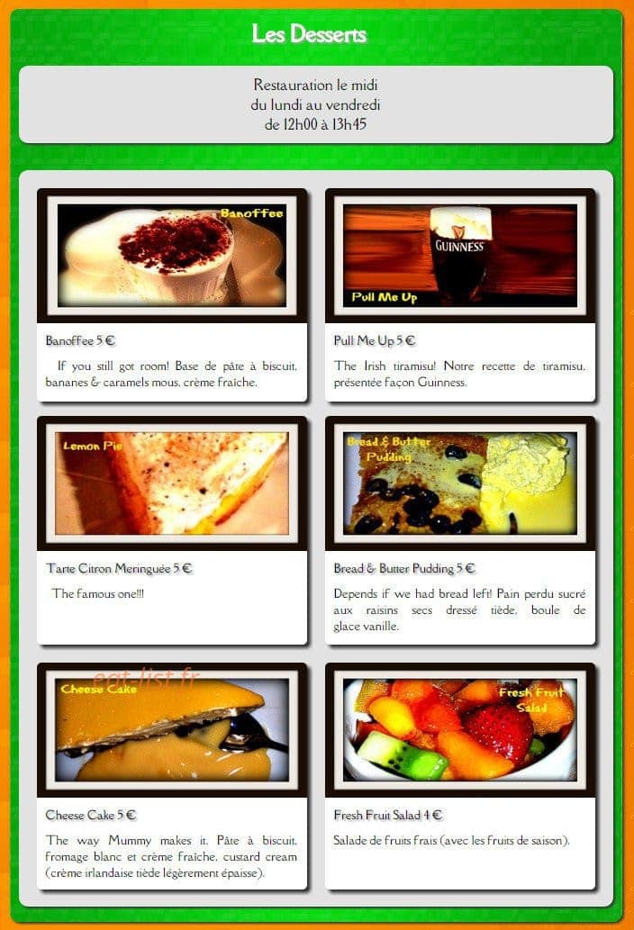 O'Brady's Irish pub — carte page 2