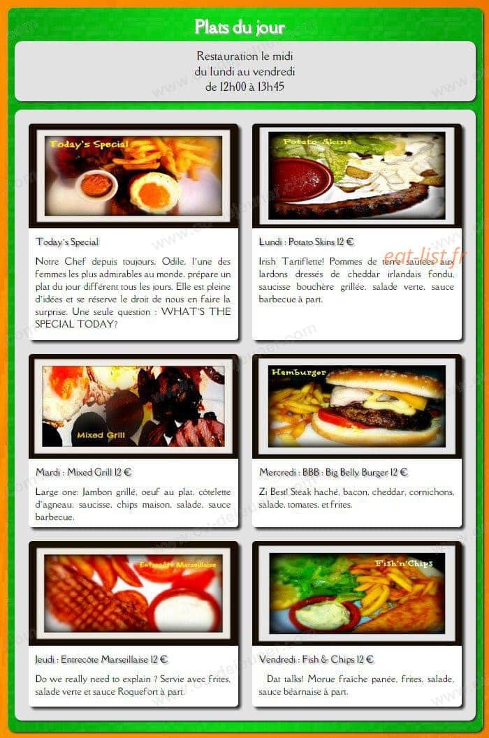 O'Brady's Irish pub — carte page 1