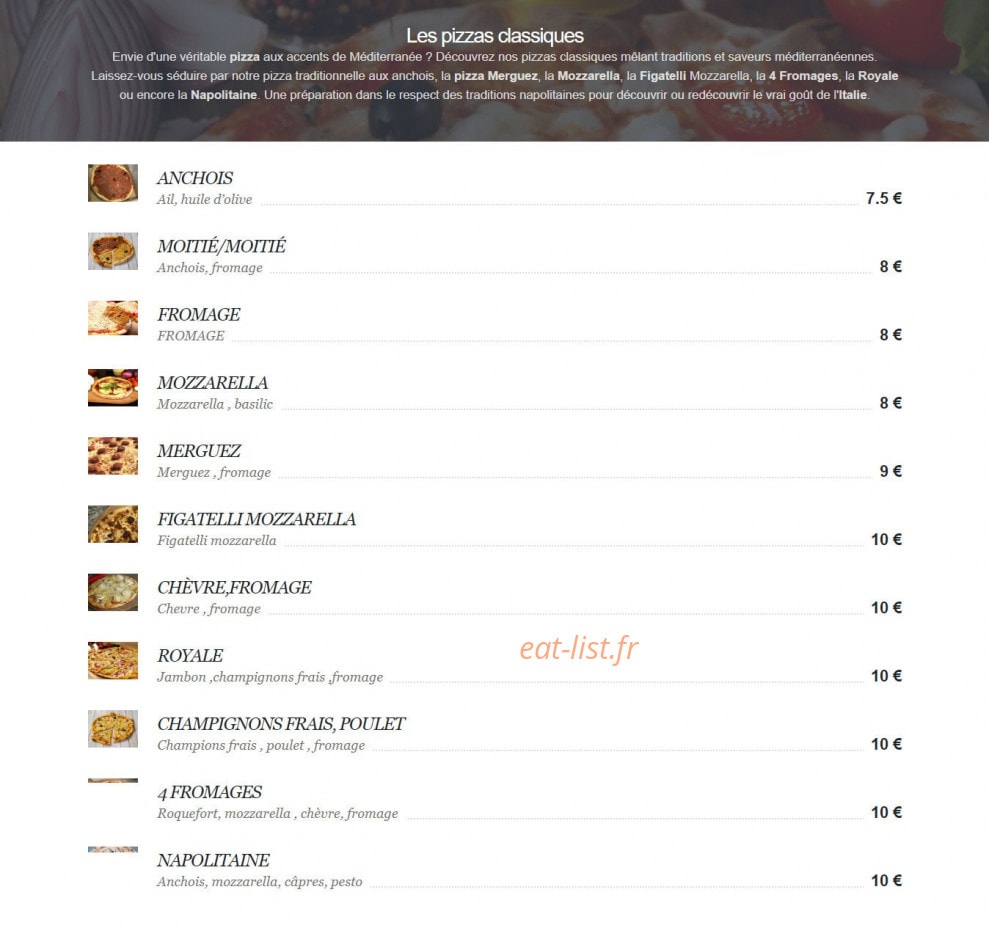 Prado Pizza — carte page 1