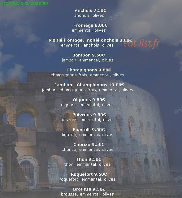 Roma pizza — carte page 1