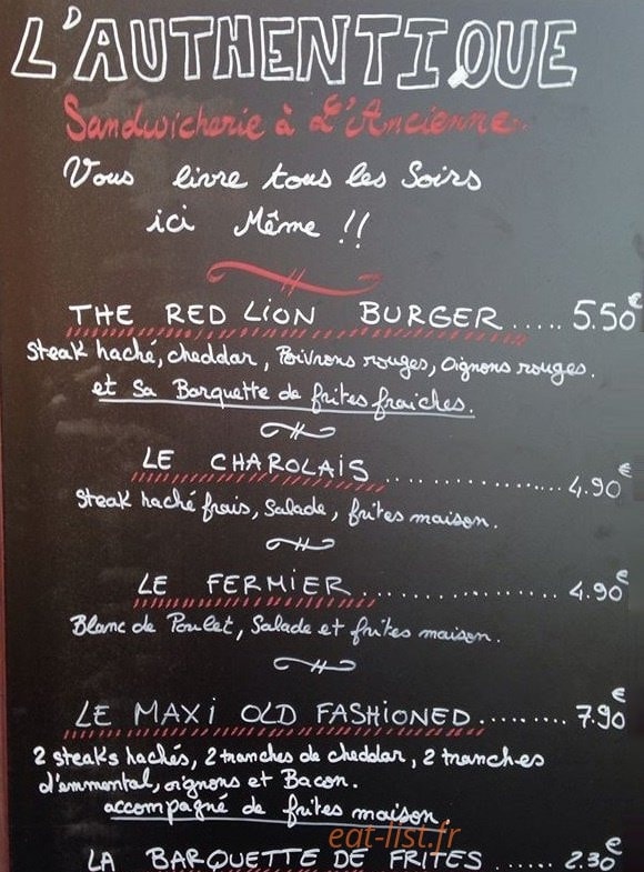 The Red Lion — carte page 1