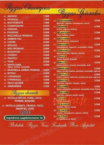 Bebelito Pizza — carte page 2