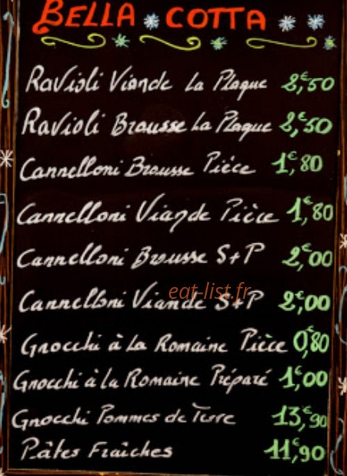 Bella Cotta — carte page 1