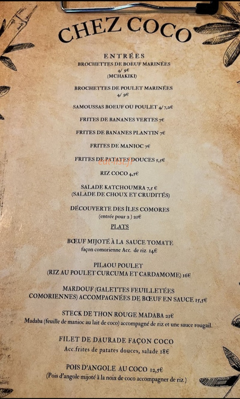 Chez Coco — carte page 1