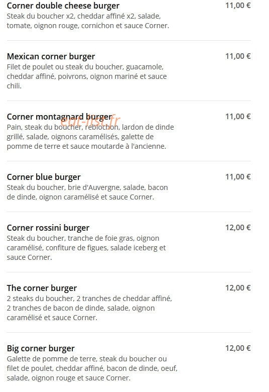 Corner Burger — carte page 9