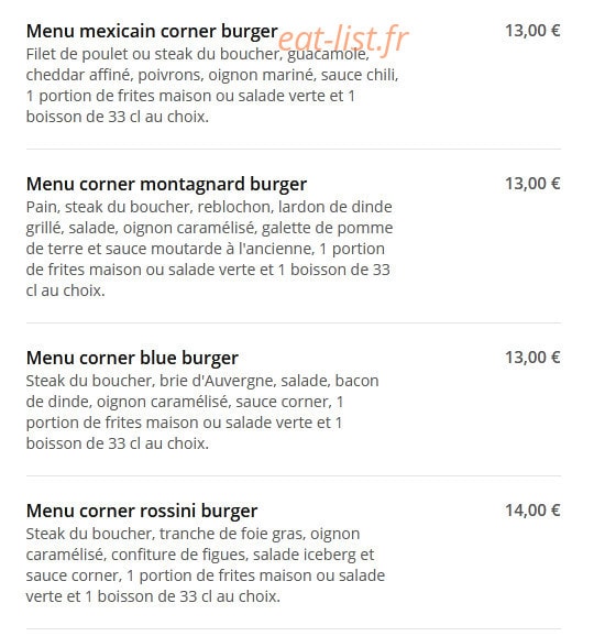 Corner Burger — carte page 5