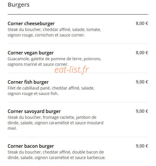 Corner Burger — carte page 7