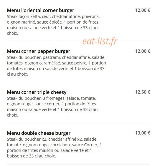 Corner Burger — carte page 4