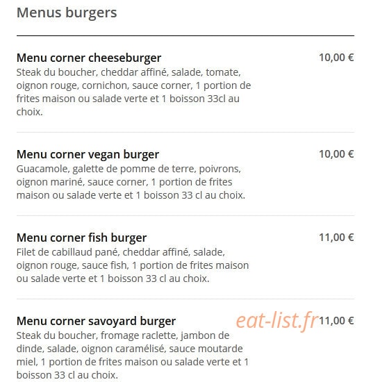 Corner Burger — carte page 2