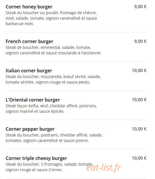 Corner Burger — carte page 8
