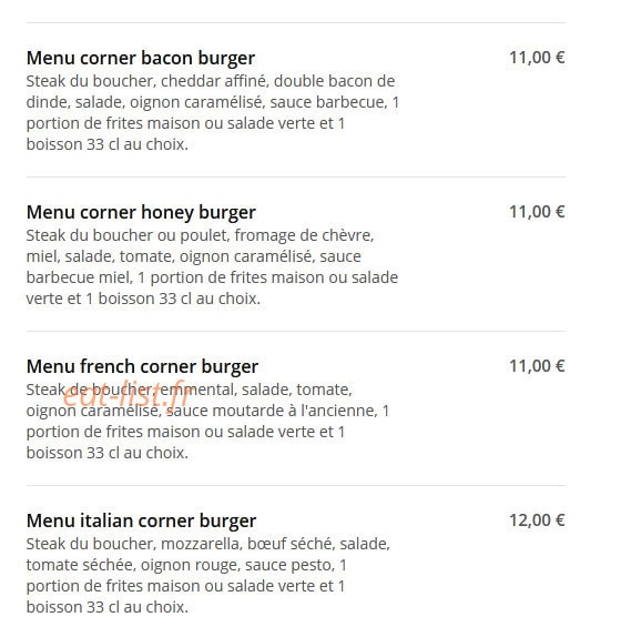 Corner Burger — carte page 3