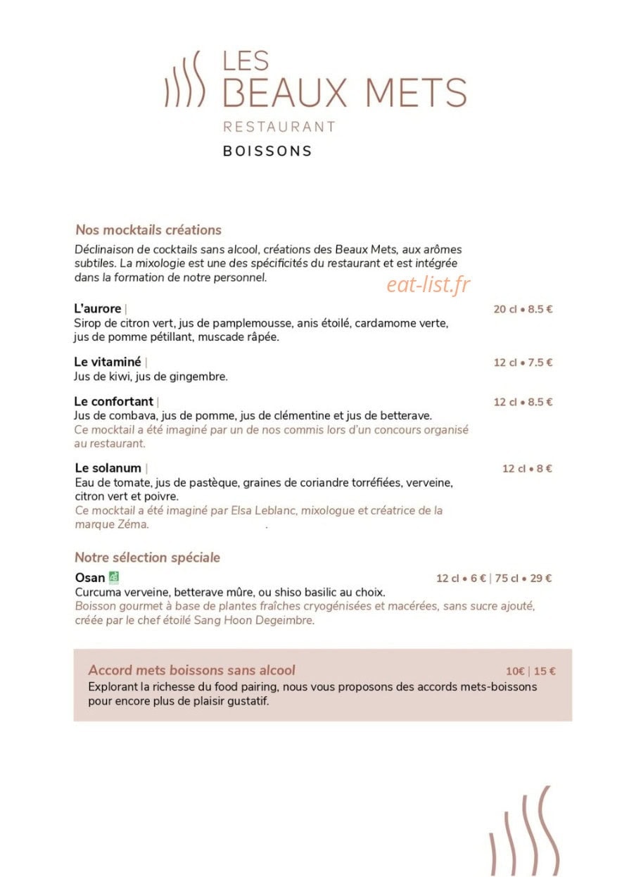 Des Beaux Mets — carte page 2