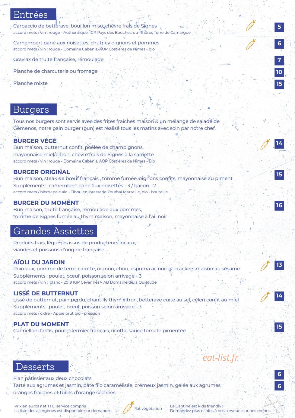 La Cantine Prado — carte page 1