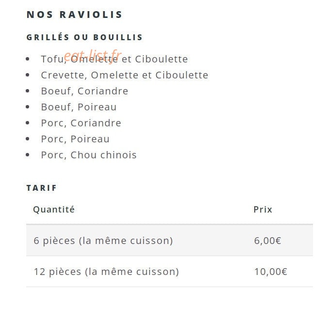 La Maison Des Raviolis — carte page 1