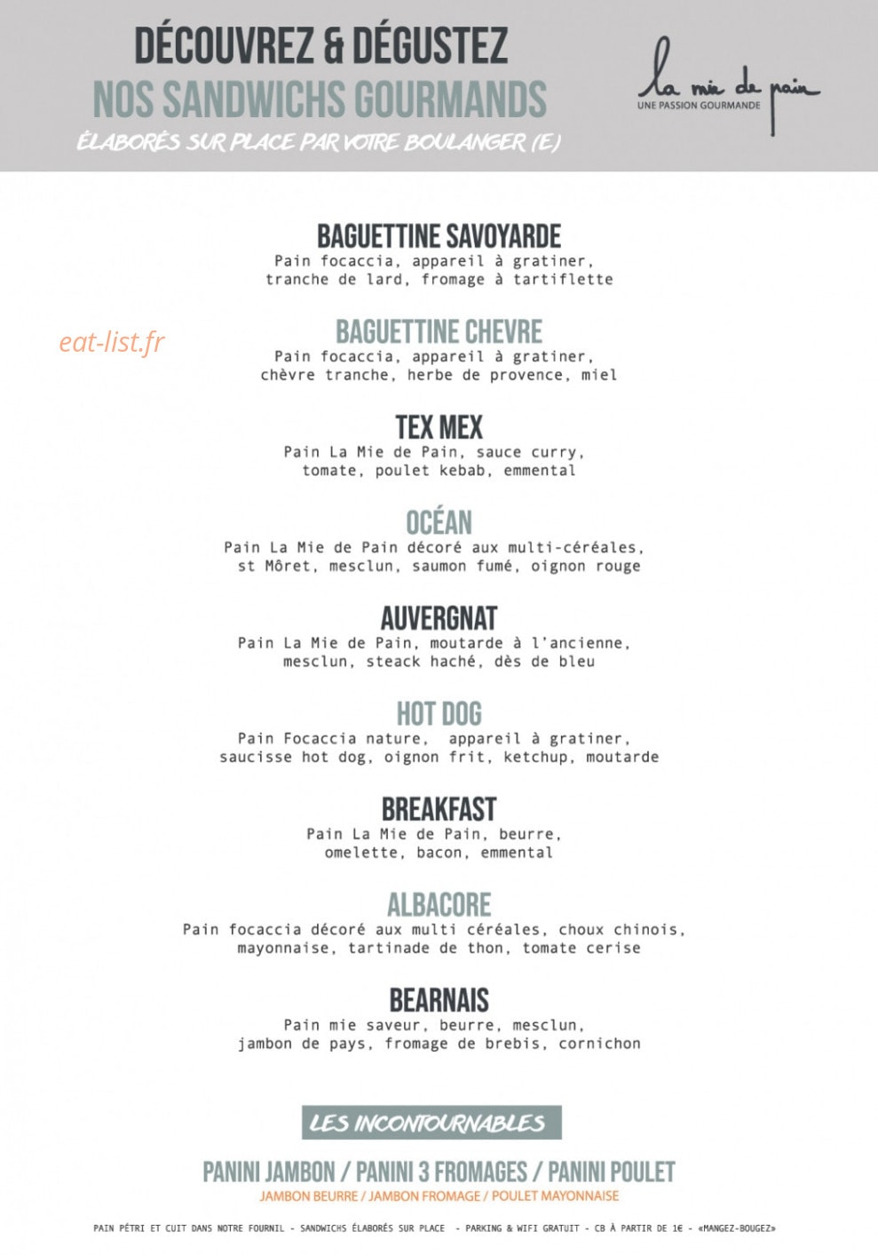 La Mie de Pain — carte page 1