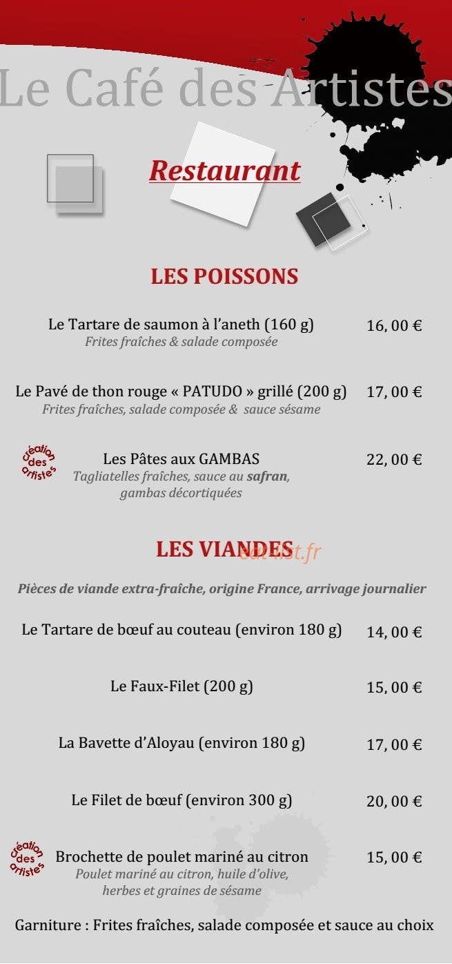 Le Café Des Artistes — carte page 1