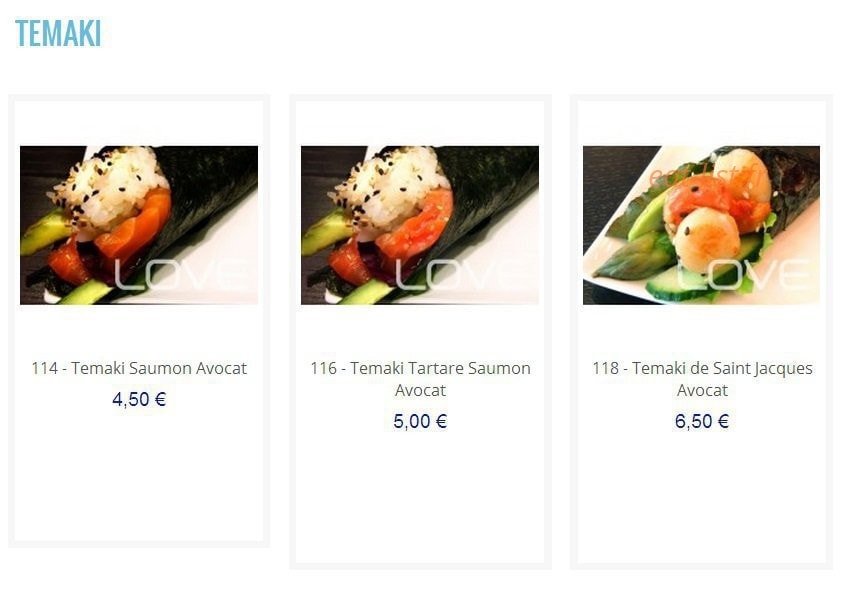 Love sushi — carte page 20
