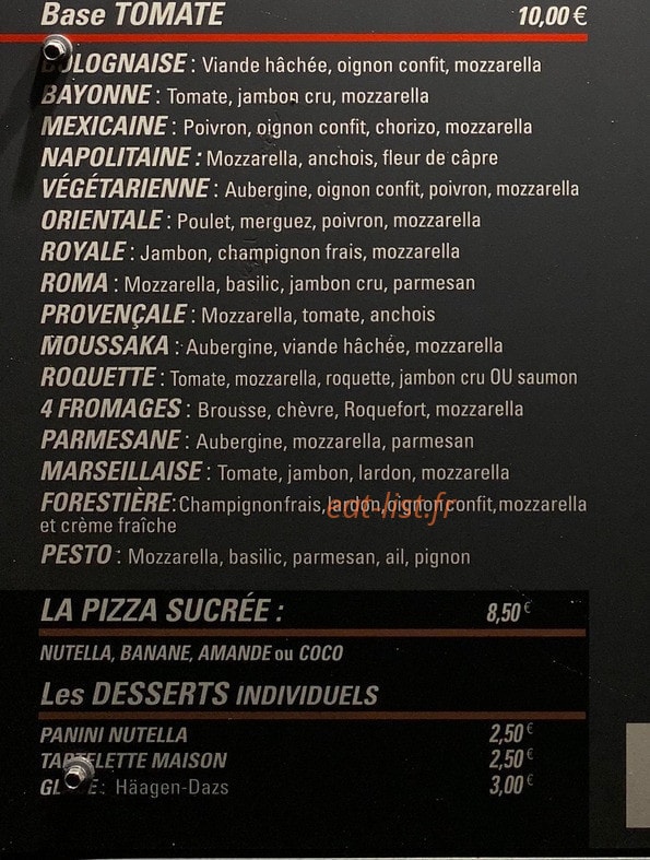 Pizza la marseillaise  Ganay — carte page 2