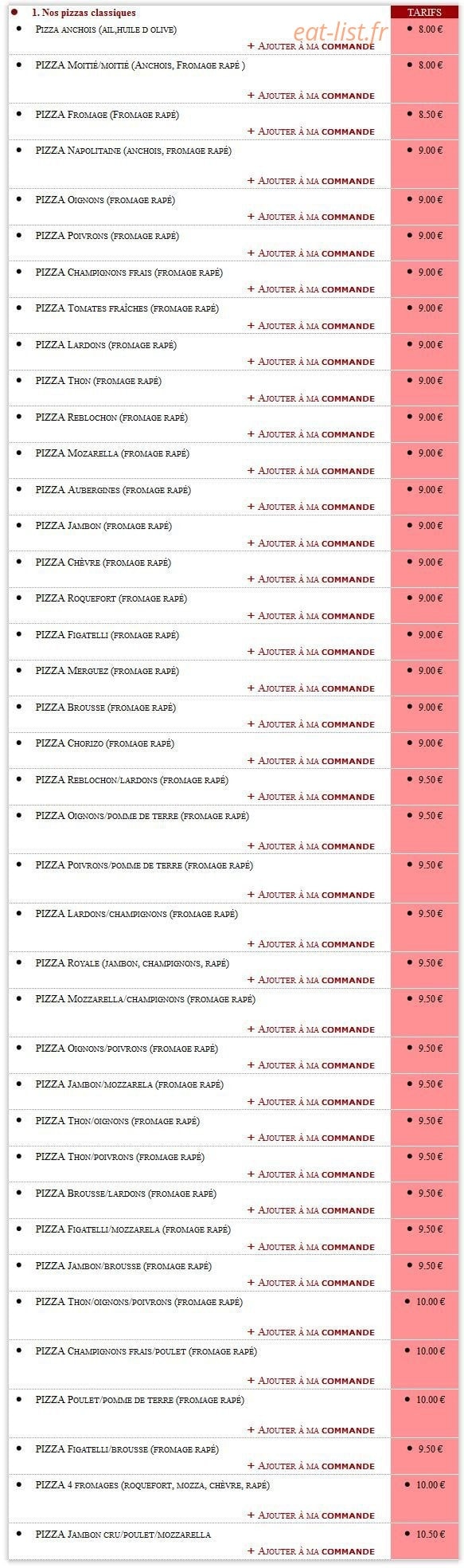 Pizza Rico — carte page 1