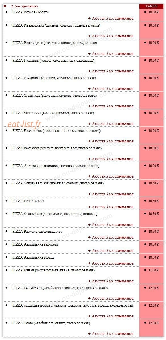 Pizza Rico — carte page 2