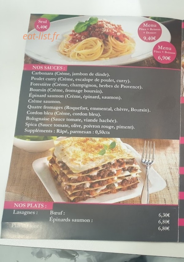 Au Royaume des pâtes — carte page 2