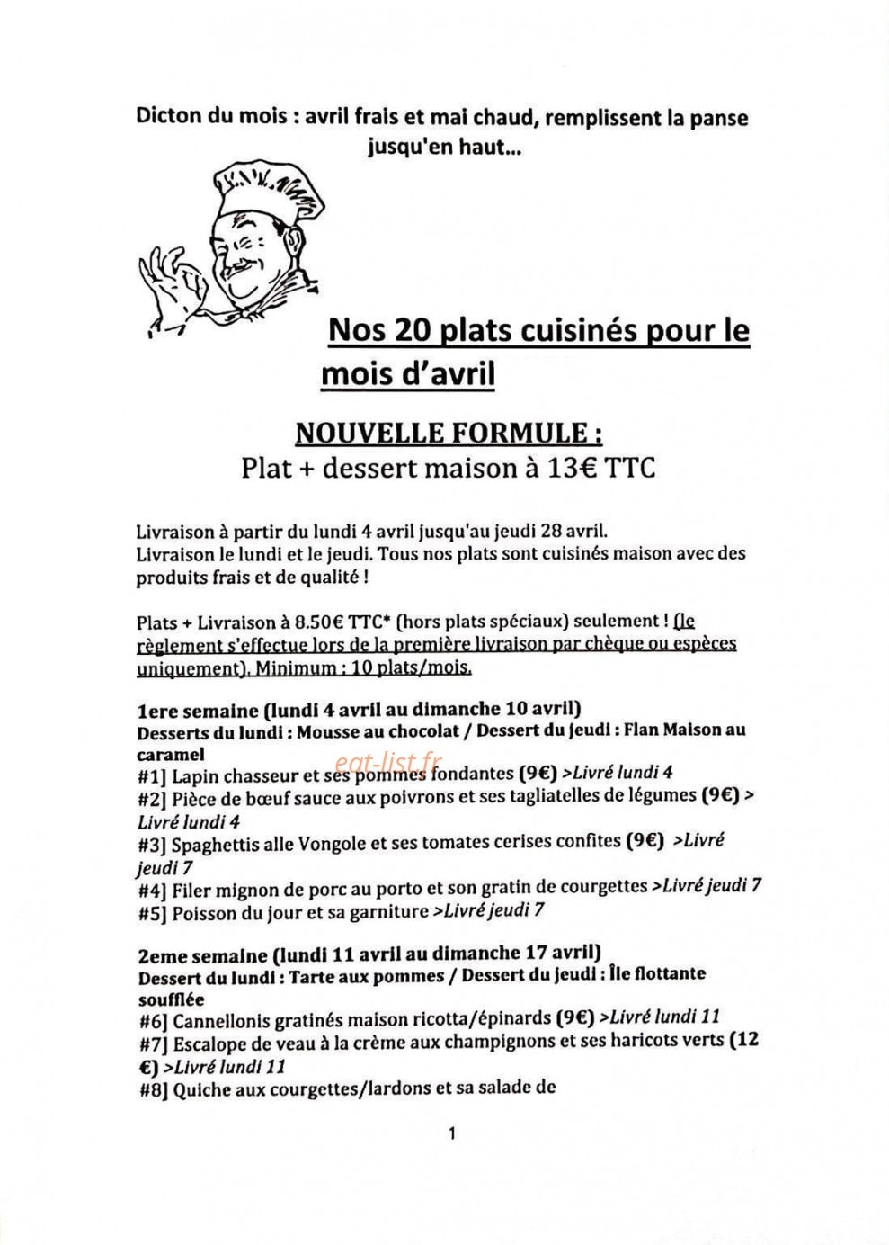Cuisine livrée à domicile — carte page 1