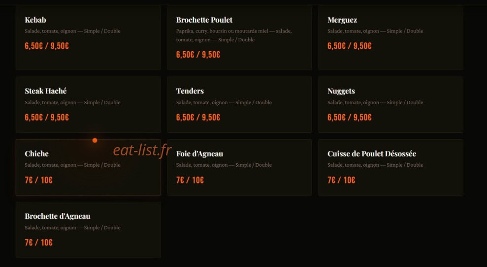 Carte et menu de La grillade de l'Huveaune à Marseille 10 — Sandwiches