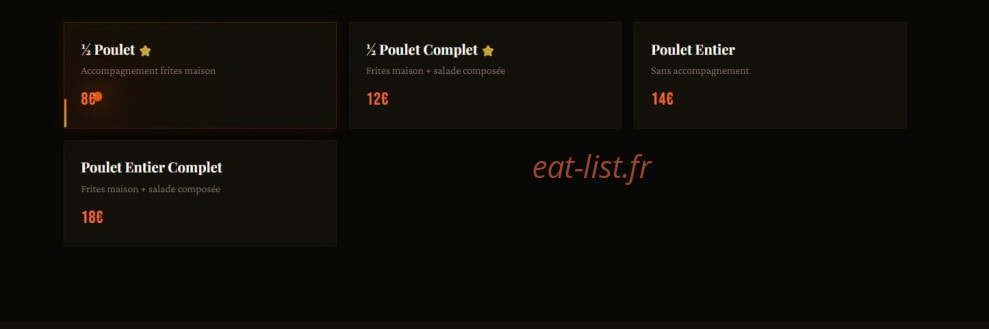Carte et menu de La grillade de l'Huveaune à Marseille 10 — Poulet braisé