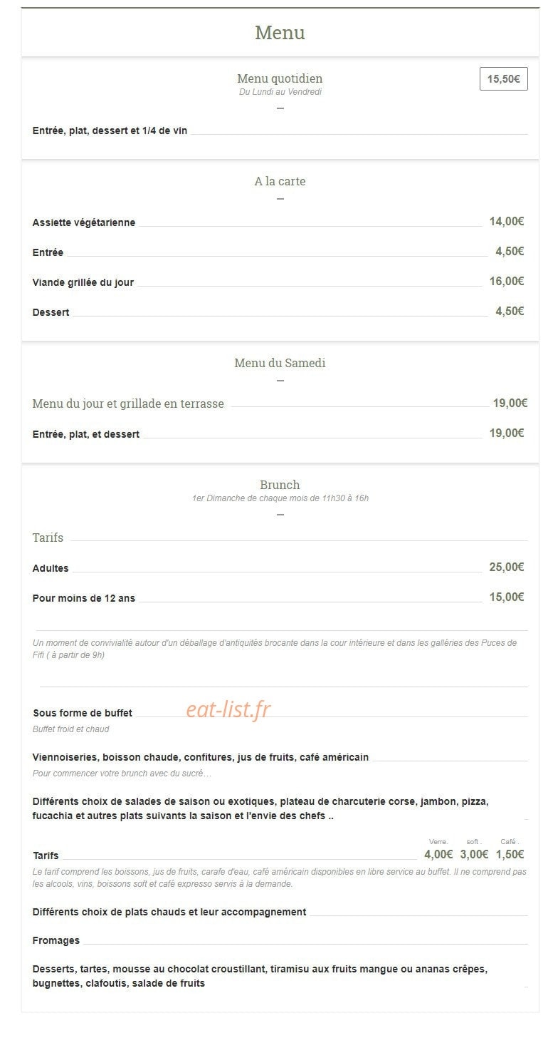 Carte et menu de Mademoiselle Fifi à Marseille 10 — menus, brunch