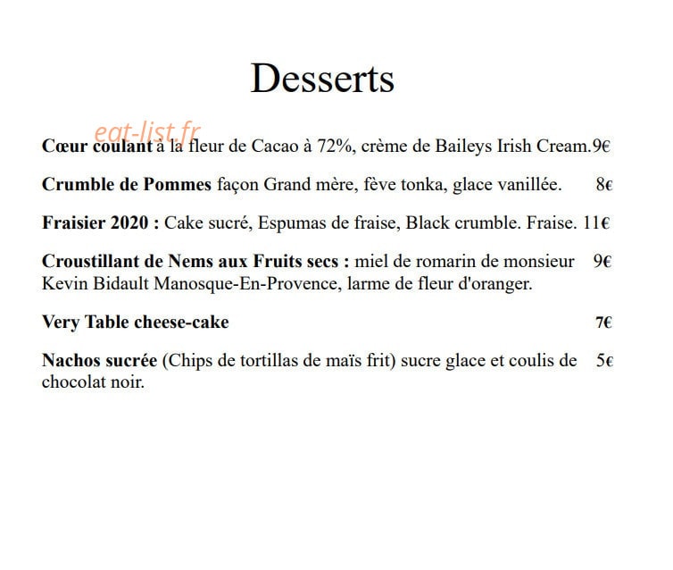 O Very Table — carte page 4