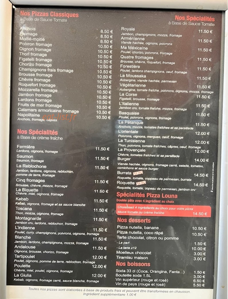 Pizza Louna — carte page 1
