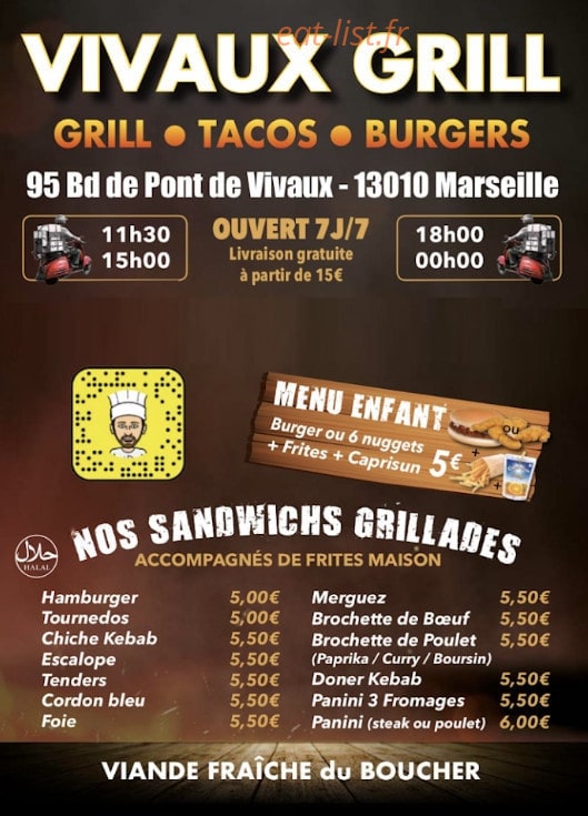 Vivaux Grill — carte page 1