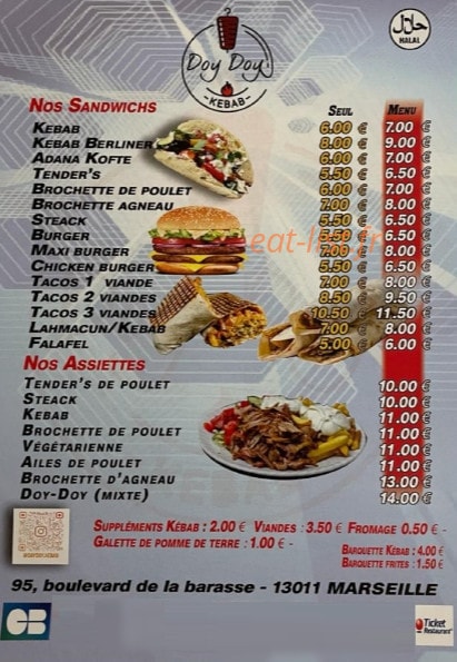 Doy Doy Kebab — carte page 1