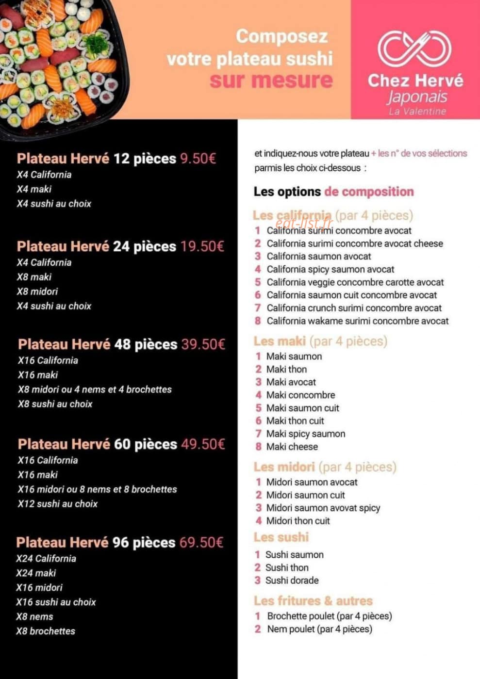 Carte et menu de Chez Hervé Japonais à Marseille 11 — La carte