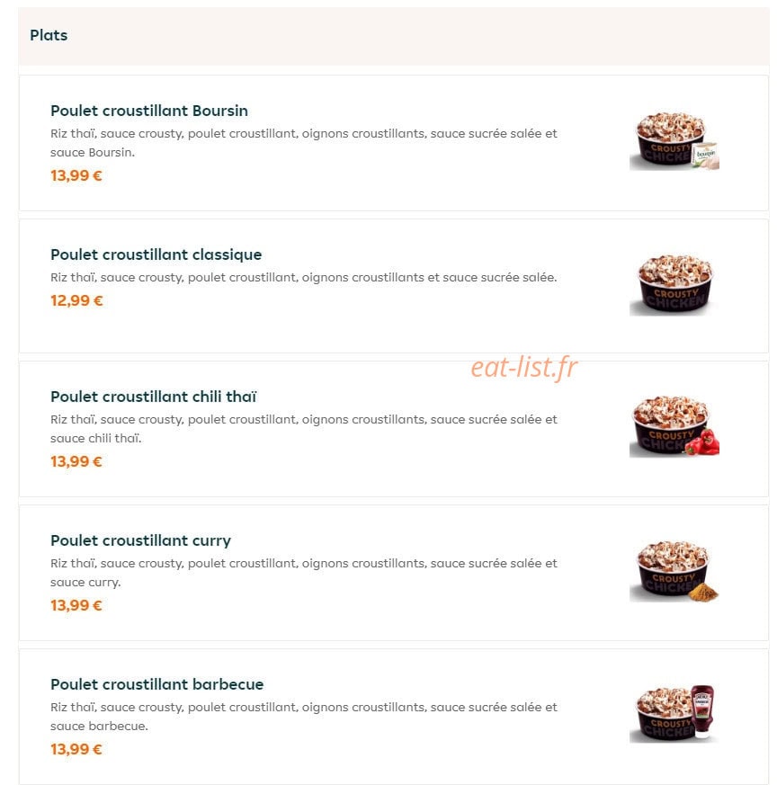 Crousty chicken — carte page 1