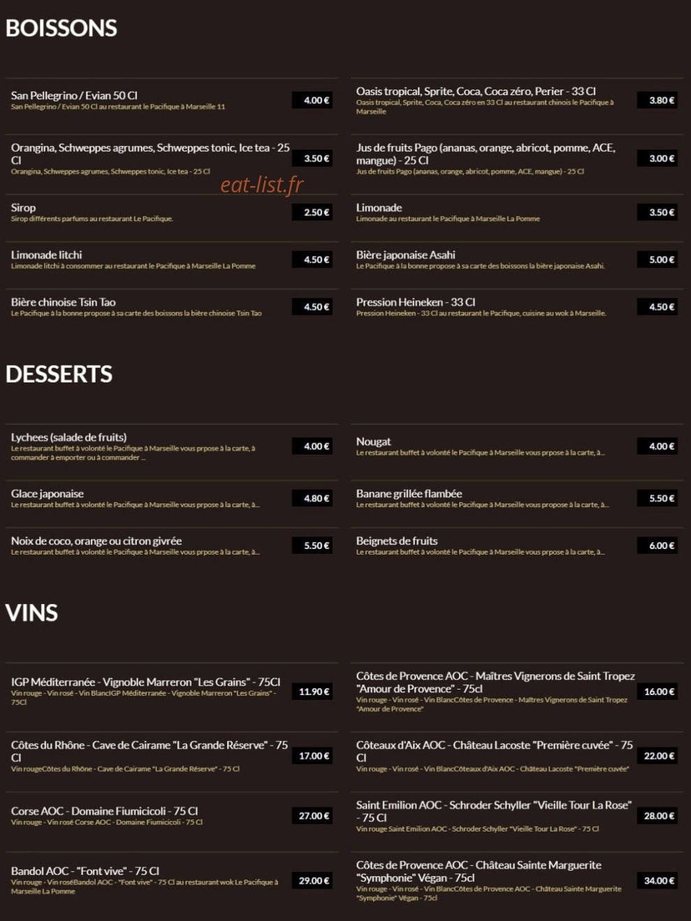 Restaurant Le Pacifique La Pomme — carte page 7