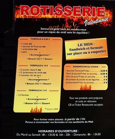 Carte et menu Rotisserie Valentinoise Marseille 11