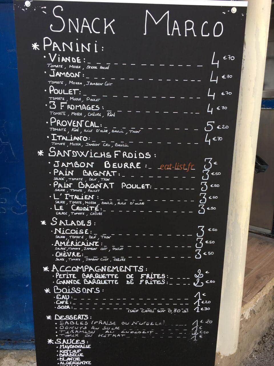 Snack Chez Marco — carte page 1