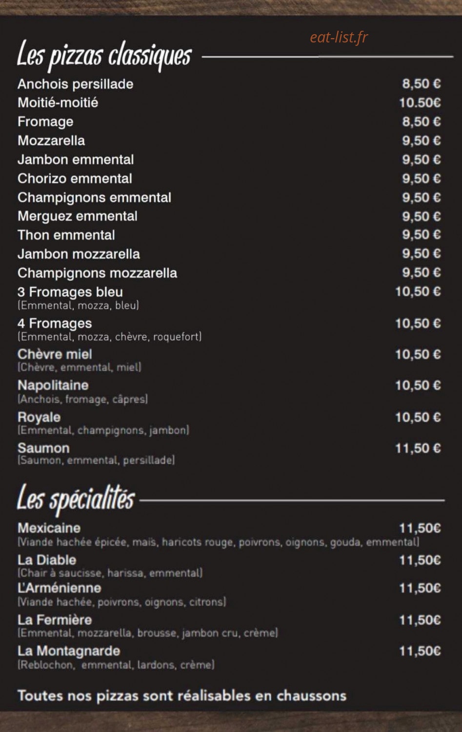 L'atelier à pizza — carte page 1