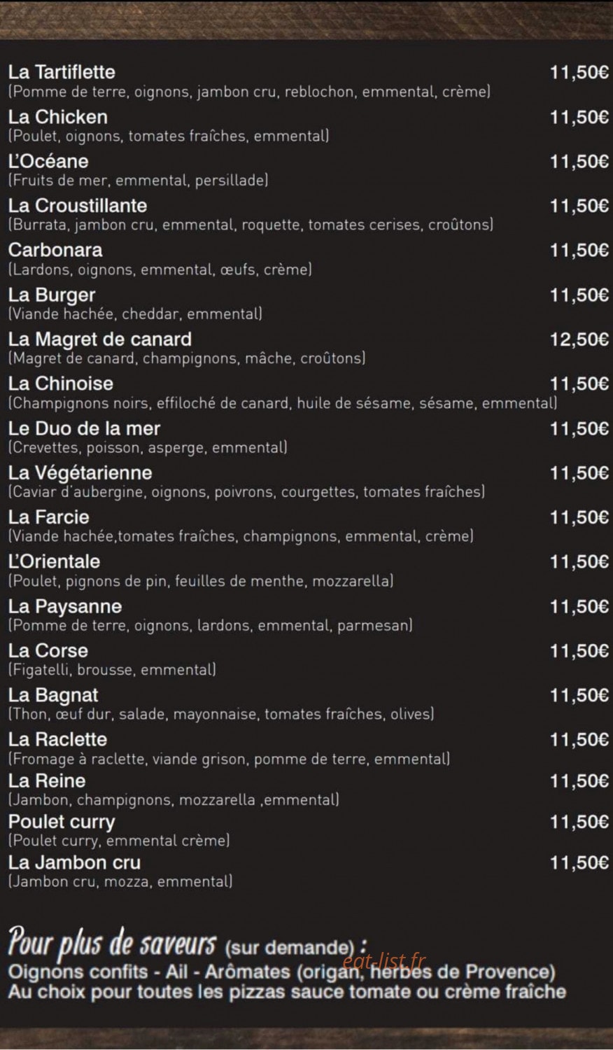 L'atelier à pizza — carte page 2