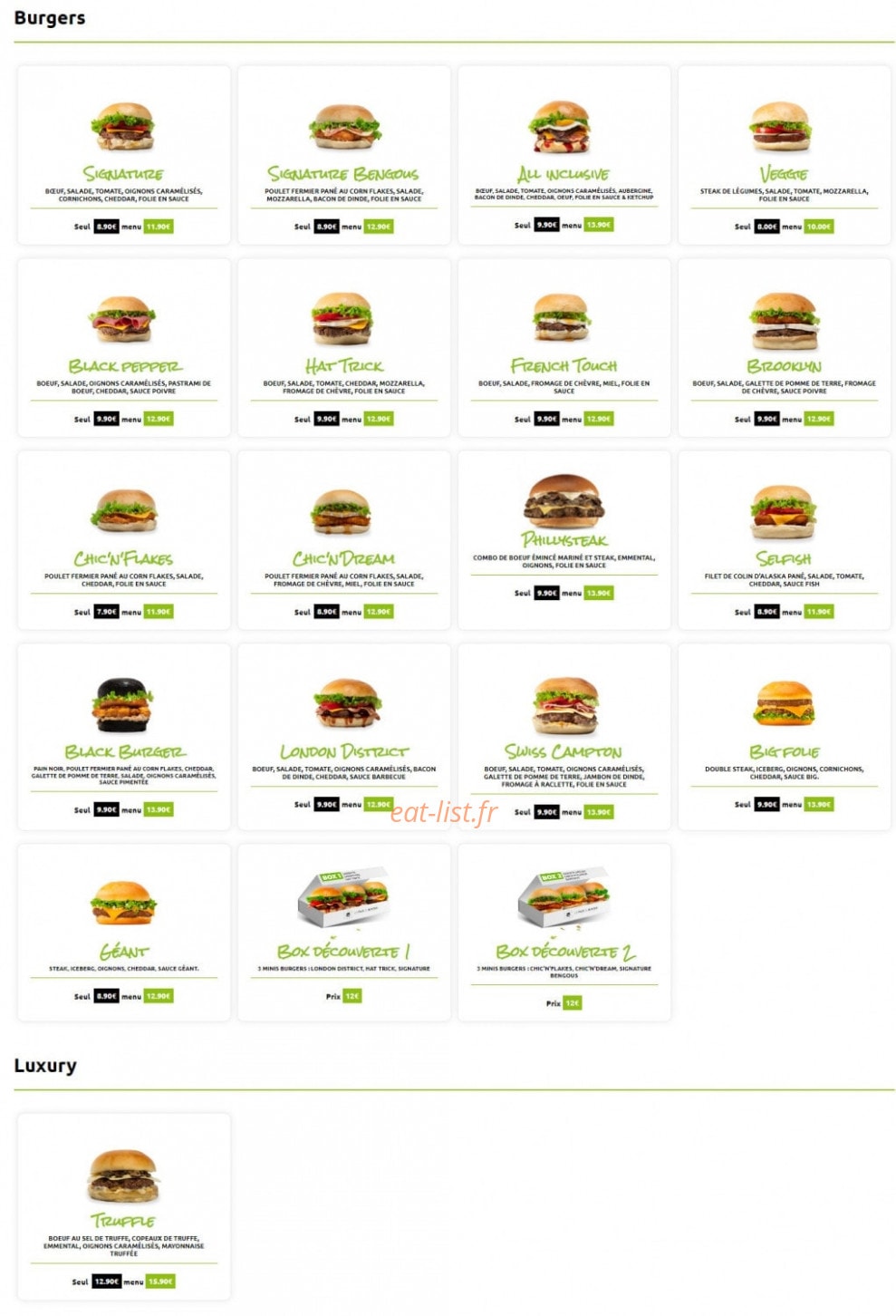 La Folie du Burger — carte page 1