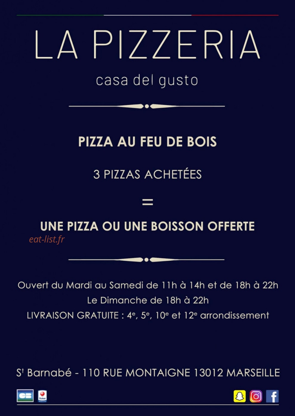 Carte et menu La pizzeria casa del gusto Marseille 12