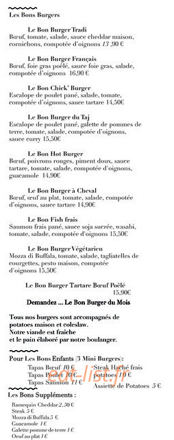 Le Bon Burger — carte page 1