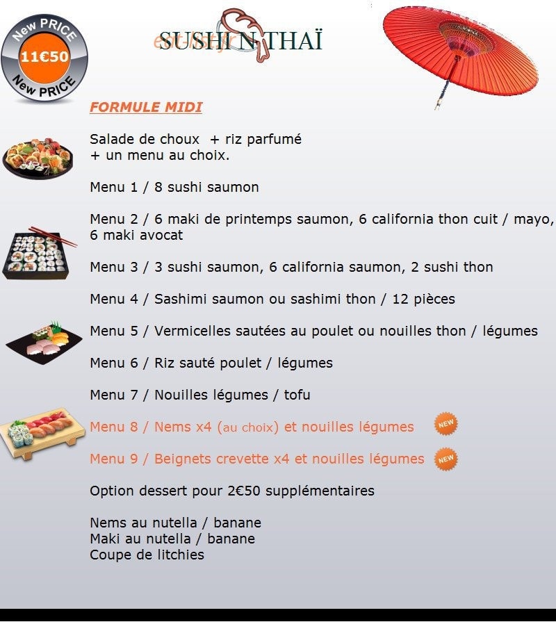 Sushi n Thai — carte page 1