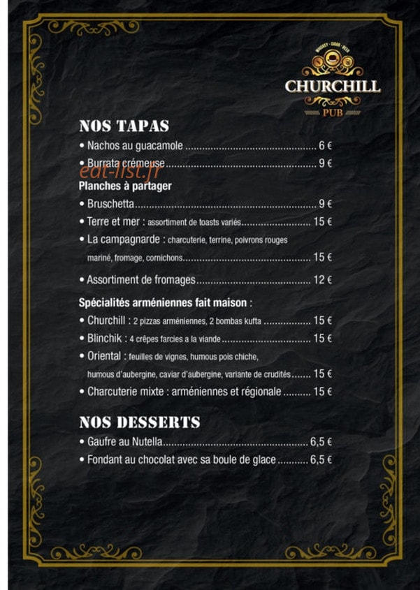 The Churchill — carte page 1