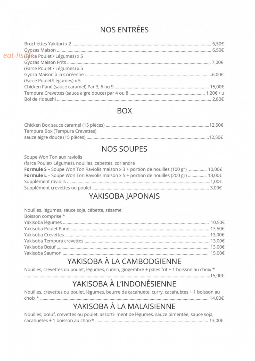 Yaki & Soba — carte page 1