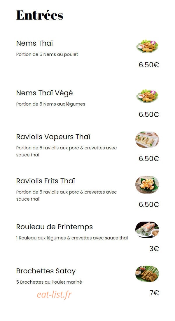 Bangkook Thaï — carte page 1