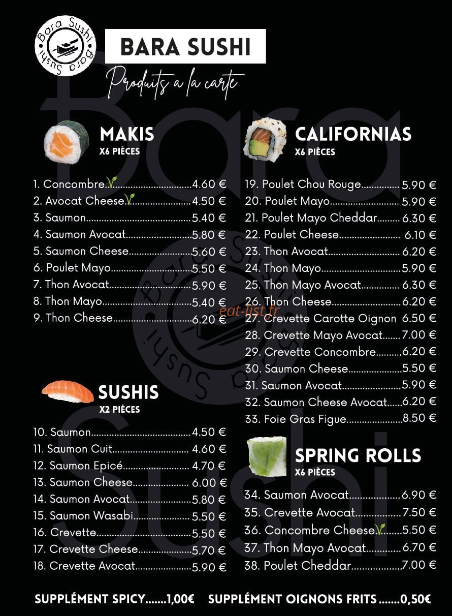 Bara Sushi — carte page 2