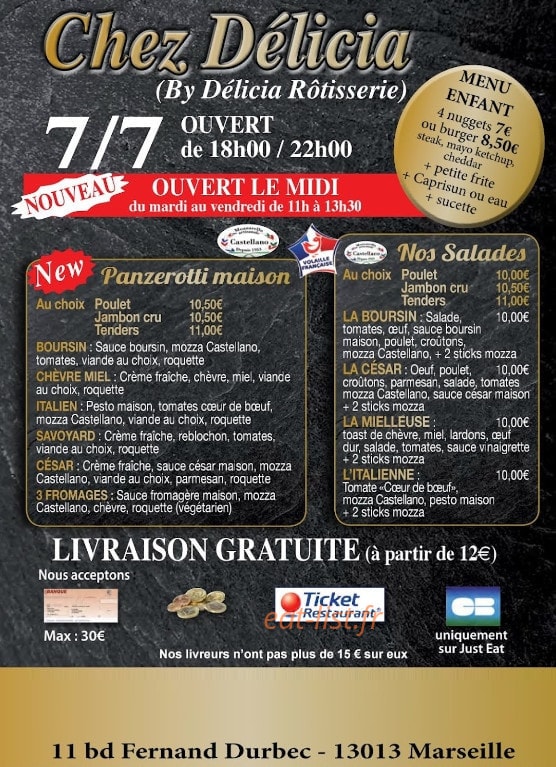 Chez Délicia — carte page 1